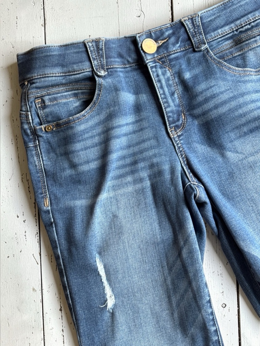 Democracy Ab Solution Jeans Size 6 Blue Distressed Skinny Stretch Mid Rise - Picture 4 of 9